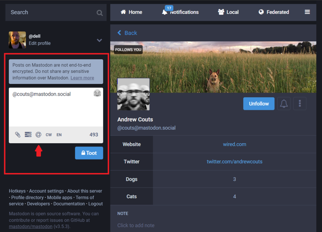 how to send direct message on Mastodon