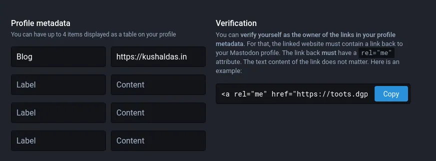 how to setup profile metadata on mastodon